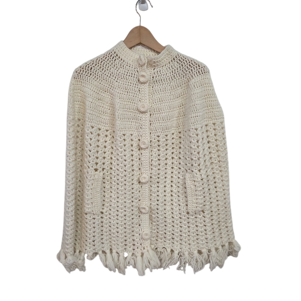 Cream Crochet Women's Sweater Shawl